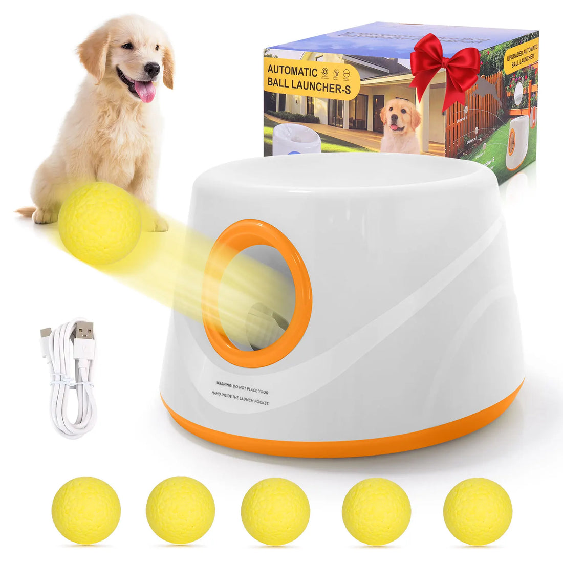 Automatic Dog Ball Launcher - Interactive Tennis Ball Thrower with 5 Non-Toxic ETPU Balls for Endless Fun!