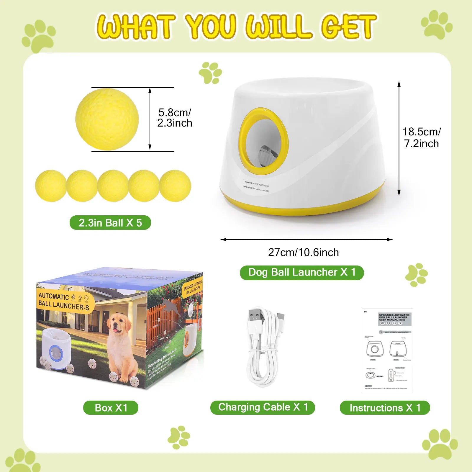 Automatic Dog Ball Launcher - Interactive Tennis Ball Thrower with 5 Non-Toxic ETPU Balls for Endless Fun!
