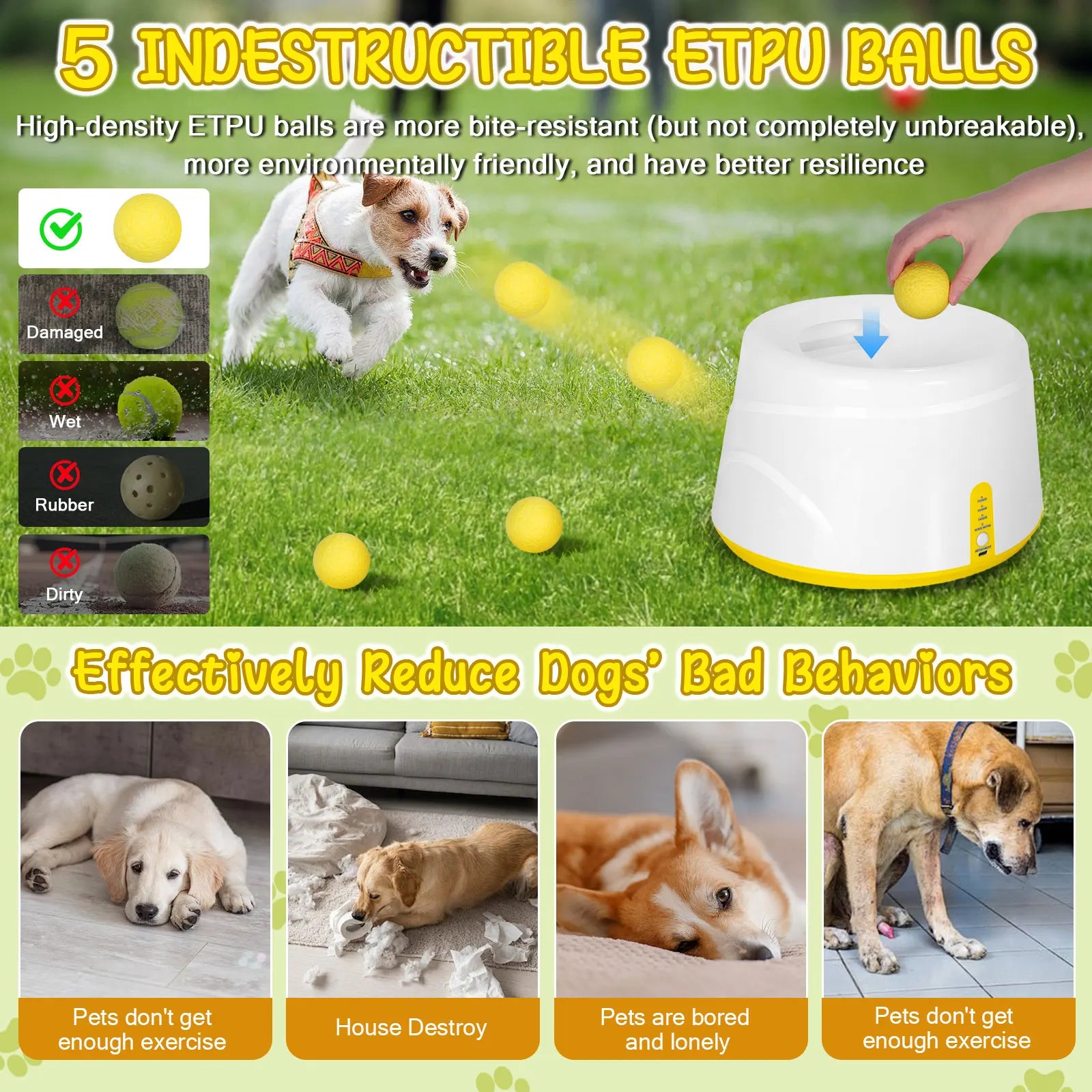 Automatic Dog Ball Launcher - Interactive Tennis Ball Thrower with 5 Non-Toxic ETPU Balls for Endless Fun!