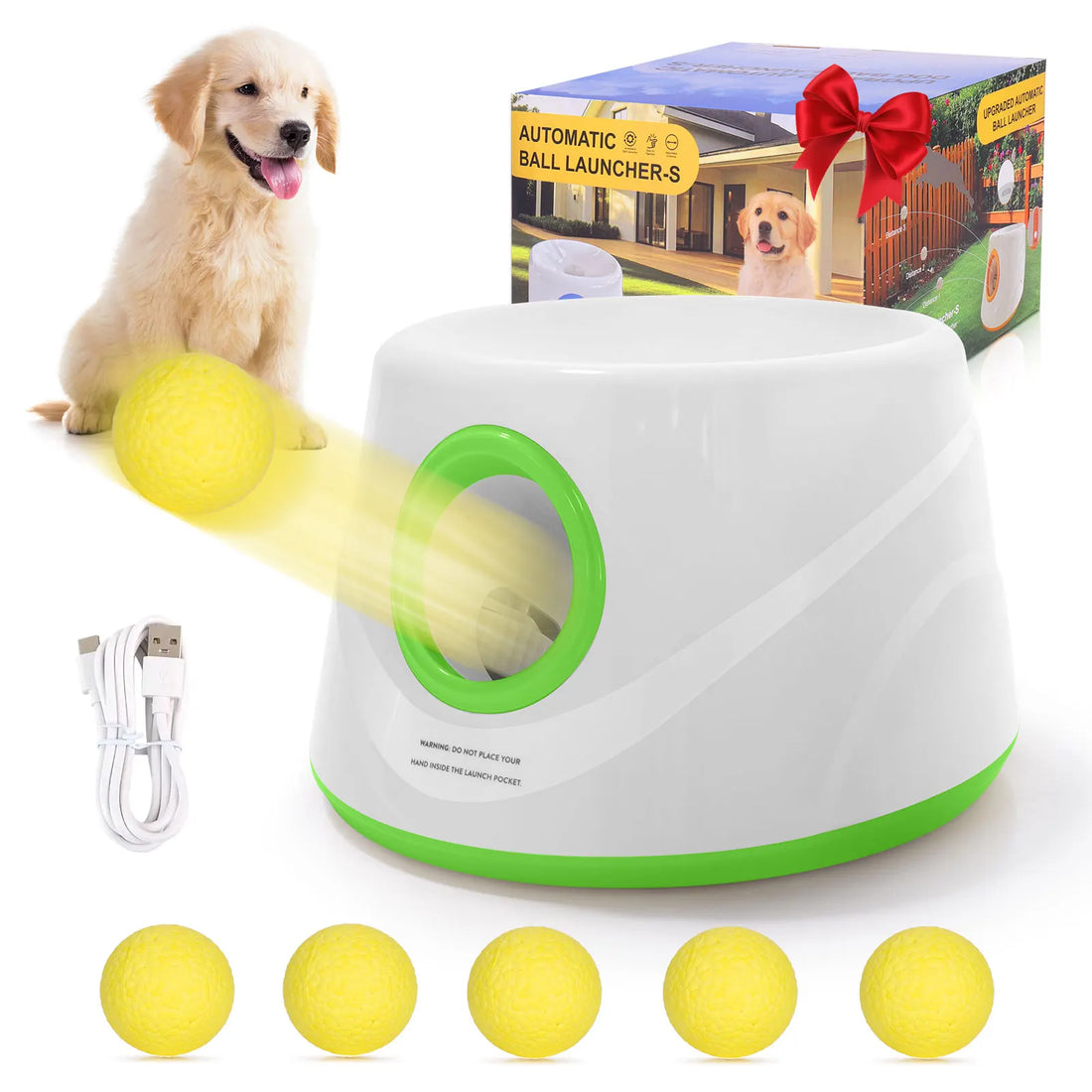 Automatic Dog Ball Launcher - Interactive Tennis Ball Thrower with 5 Non-Toxic ETPU Balls for Endless Fun!