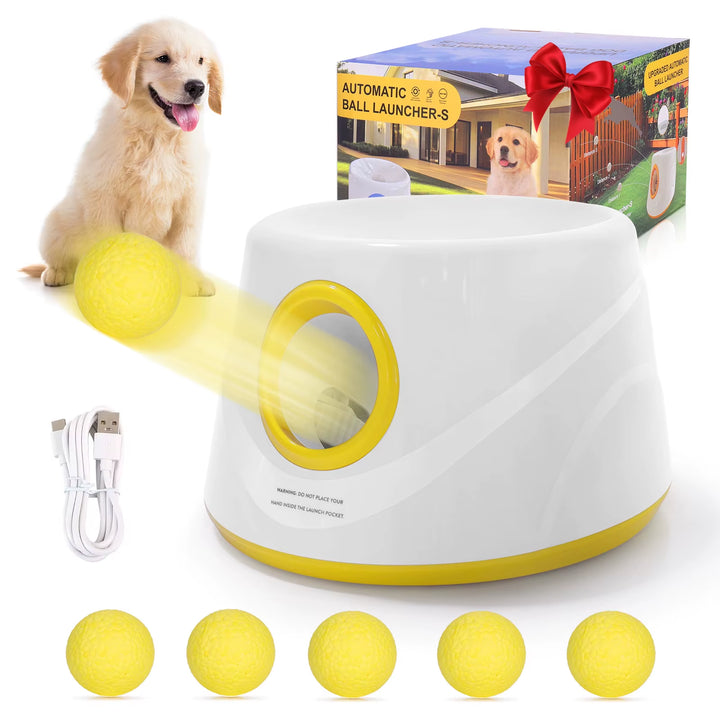 Automatic Dog Ball Launcher - Interactive Tennis Ball Thrower with 5 Non-Toxic ETPU Balls for Endless Fun!