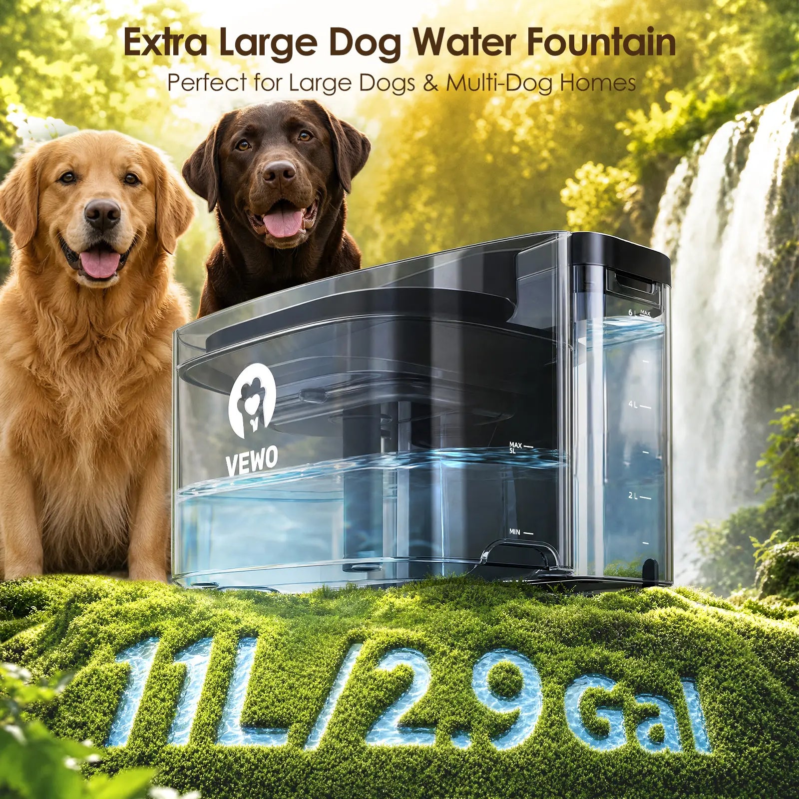 VEWO 11L Large Dog Water Fountain for Big Breeds, No Spill Dog Water Bowl Dispenser with Deep Basin, BPA Free, Ultra Quiet, 7 Days No Refill for Large Dogs/Multi-Pet Homes,Dealsforyoudays