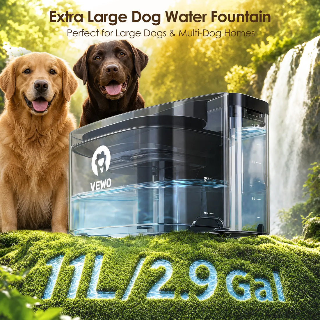 VEWO 11L Large Dog Water Fountain for Big Breeds, No Spill Dog Water Bowl Dispenser with Deep Basin, BPA Free, Ultra Quiet, 7 Days No Refill for Large Dogs/Multi-Pet Homes,Dealsforyoudays