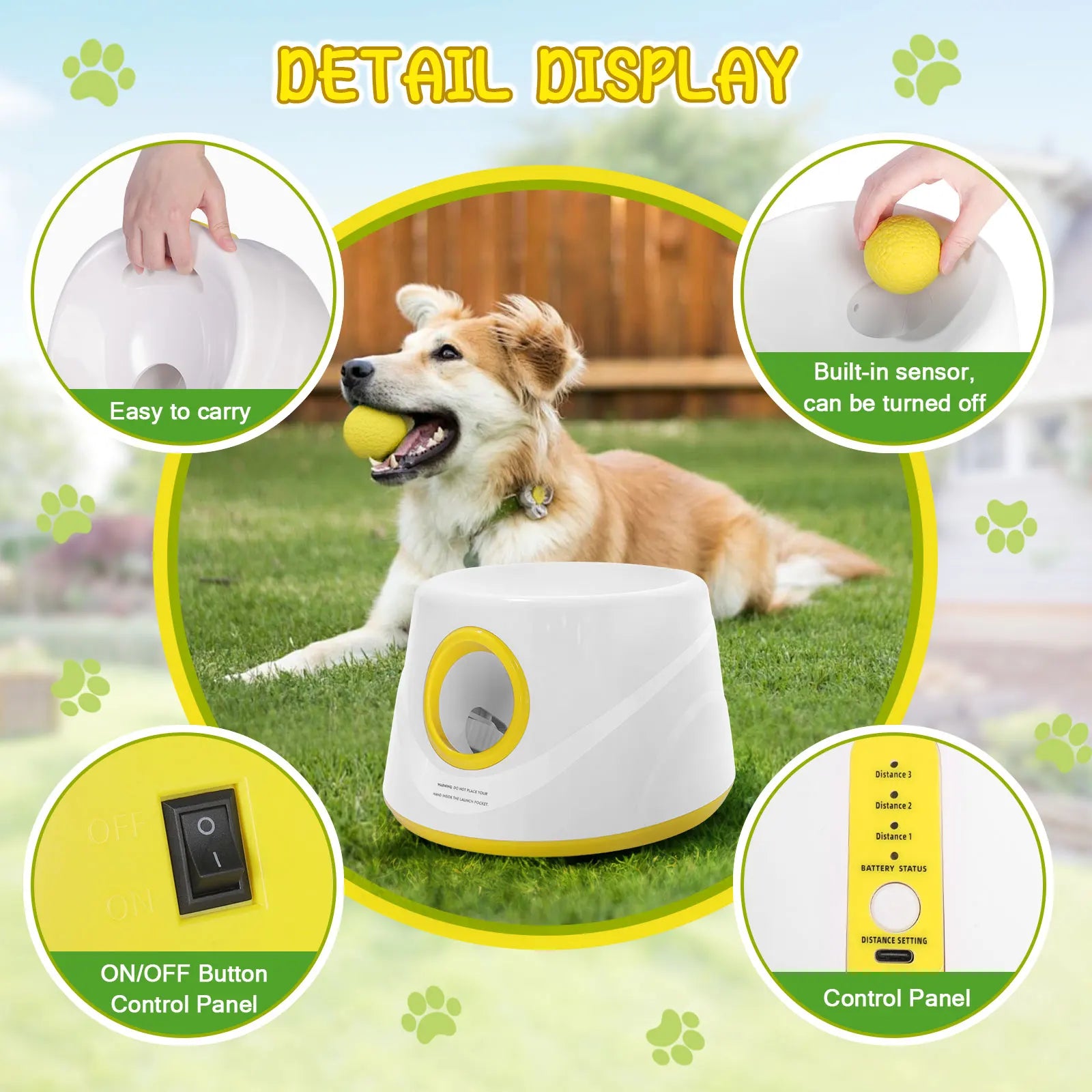 Automatic Dog Ball Launcher - Interactive Tennis Ball Thrower with 5 Non-Toxic ETPU Balls for Endless Fun!