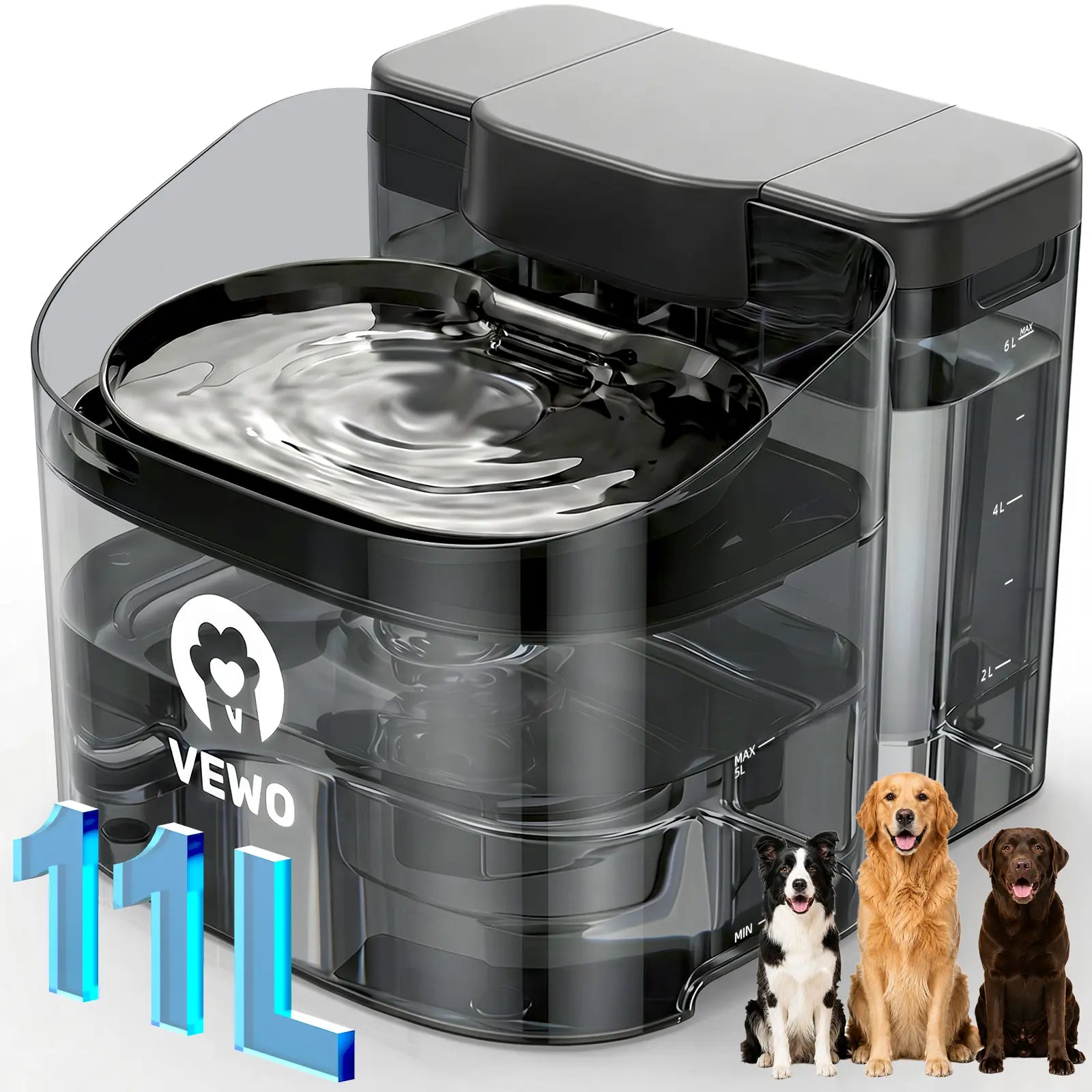 VEWO 11L Large Dog Water Fountain for Big Breeds, No Spill Dog Water Bowl Dispenser with Deep Basin, BPA Free, Ultra Quiet, 7 Days No Refill for Large Dogs/Multi-Pet Homes,Dealsforyoudays