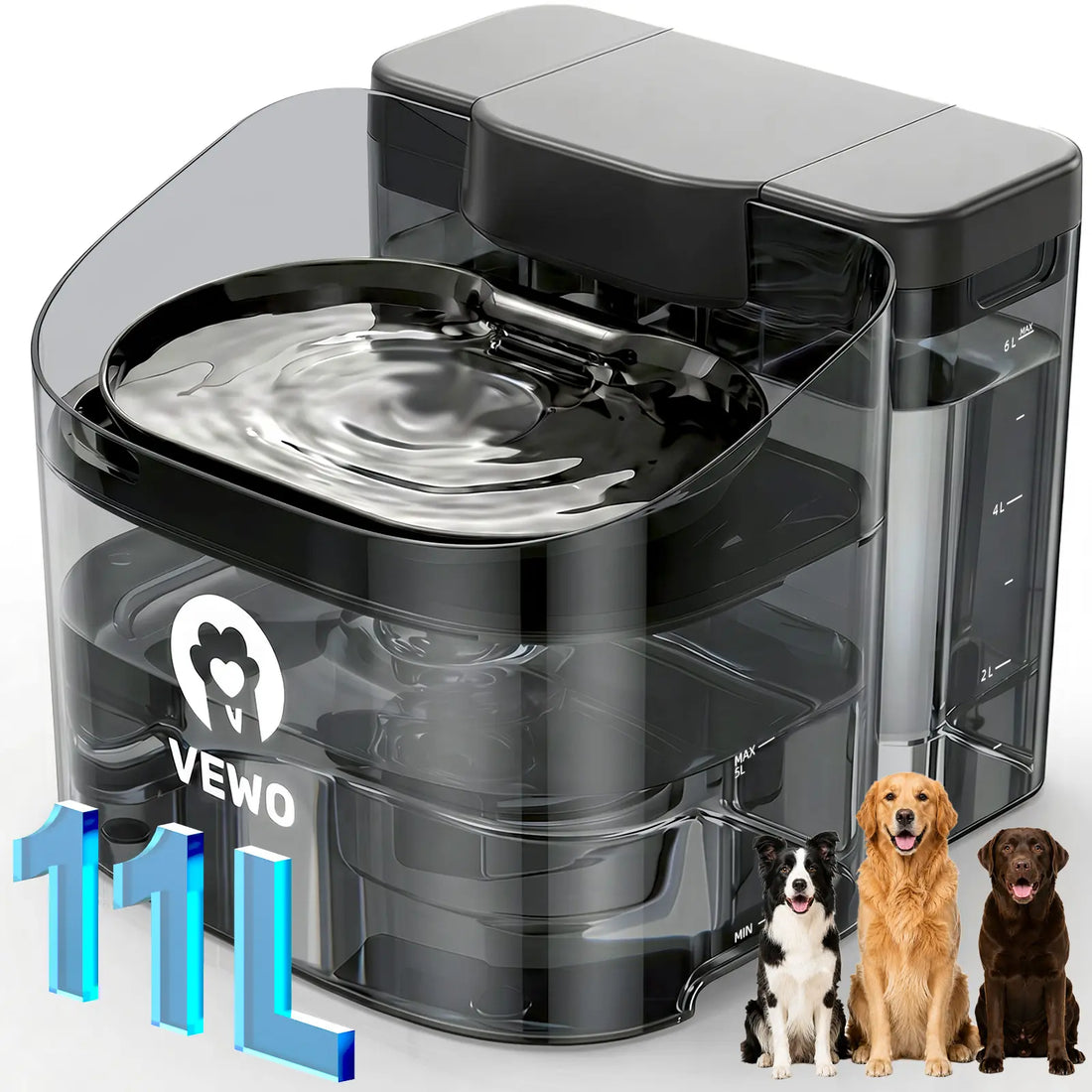 VEWO 11L Large Dog Water Fountain for Big Breeds, No Spill Dog Water Bowl Dispenser with Deep Basin, BPA Free, Ultra Quiet, 7 Days No Refill for Large Dogs/Multi-Pet Homes,Dealsforyoudays