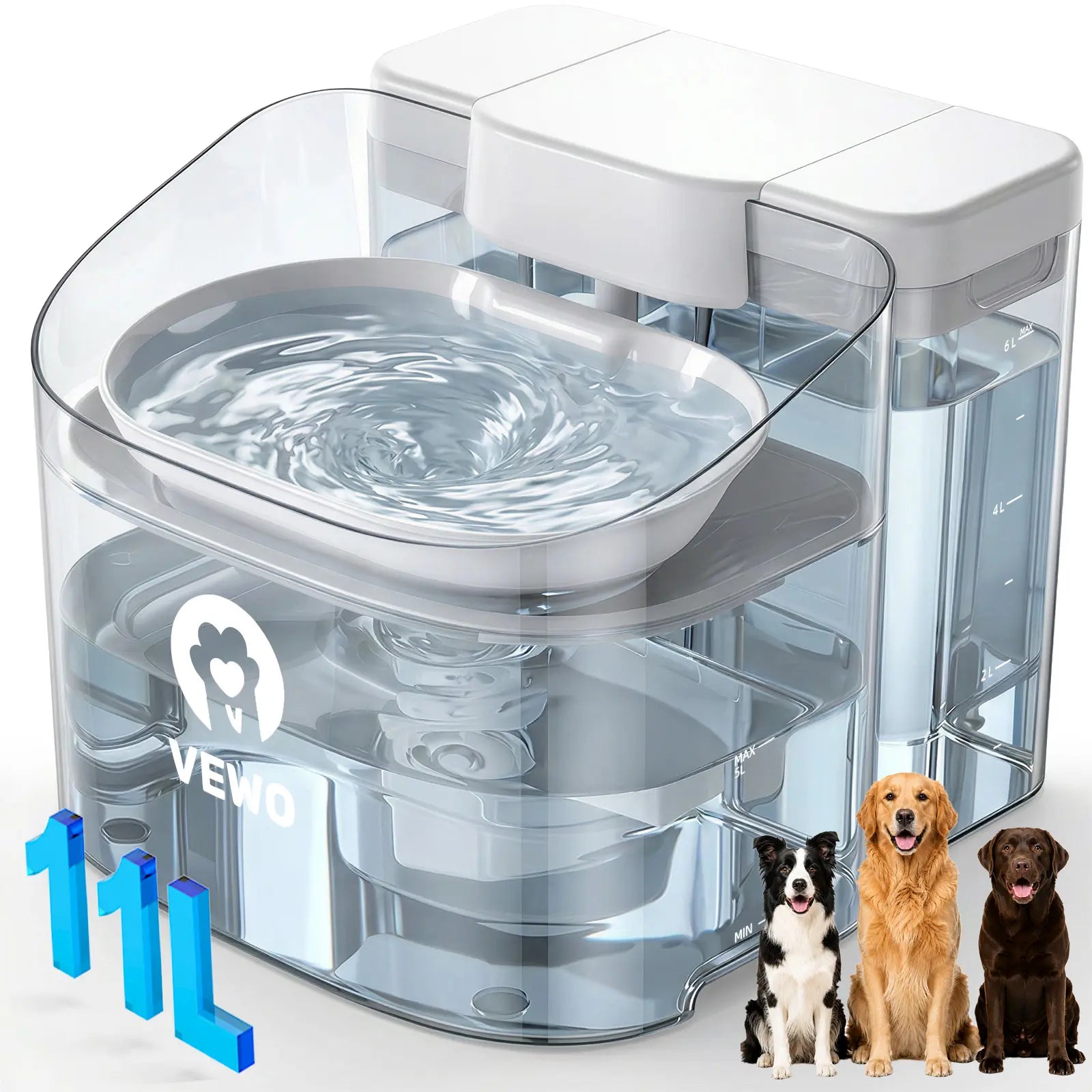 VEWO 11L Large Dog Water Fountain for Big Breeds, No Spill Dog Water Bowl Dispenser with Deep Basin, BPA Free, Ultra Quiet, 7 Days No Refill for Large Dogs/Multi-Pet Homes,Dealsforyoudays